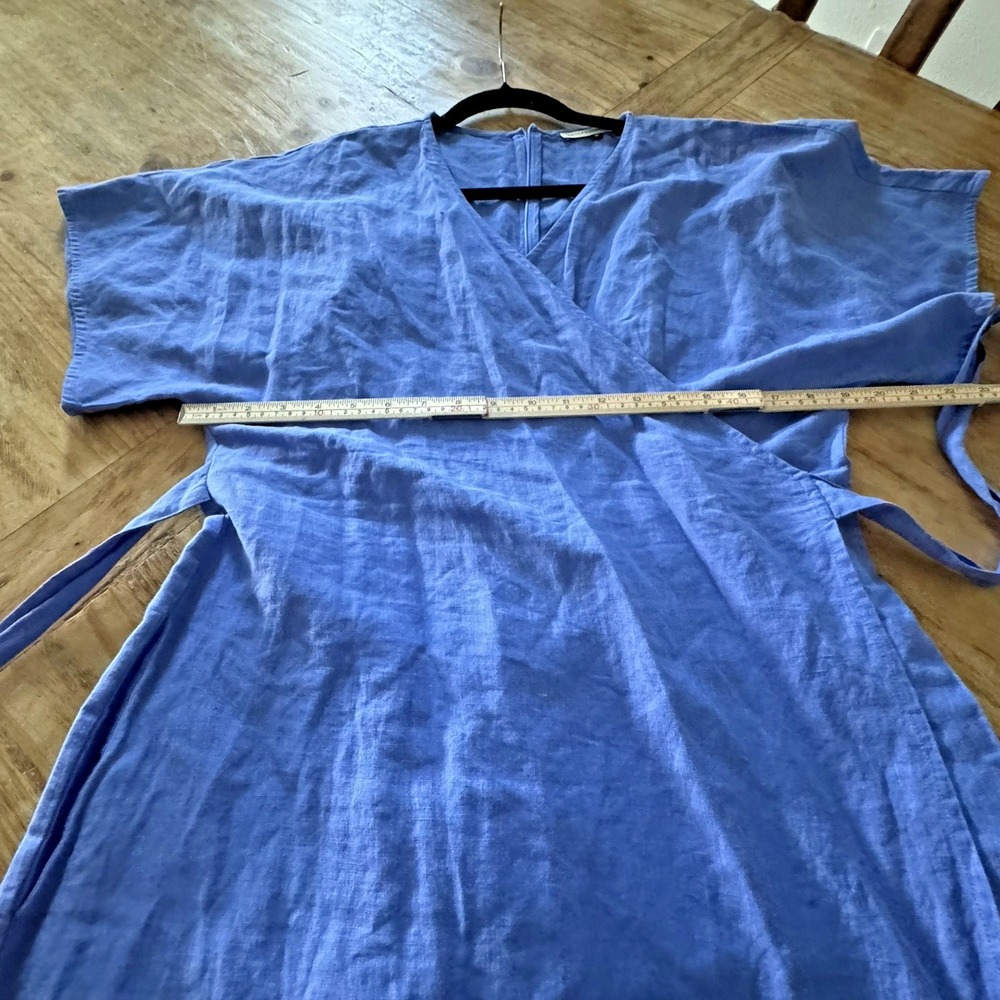 Adolfo Dominguez XL 100% Linen Wrap Jumpsuit Blue Wide Leg Tie Waist India Made - Picture 15 of 15